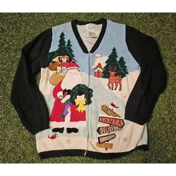 VINTAGE The Quacker Factory Cardigan Women Medium Sweater Embroidered V Neck - Picture 1 of 10